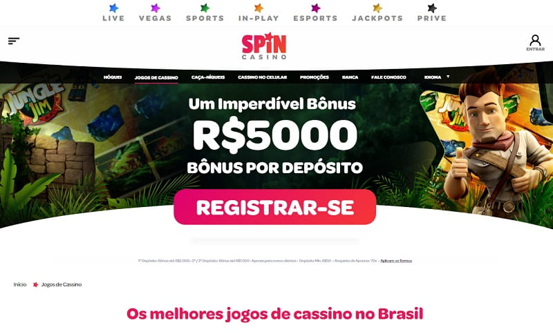 Página inicial do Spin Casino