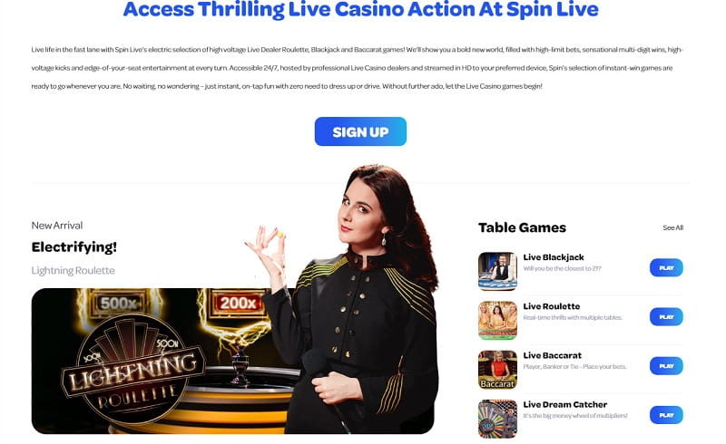 Jogos de casino ao vivo do Spin Casino